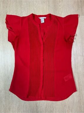 Y2K Red Pleated Summer Front Flutter Sleeve Chic Minimalist Preppy Blouse